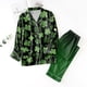thumbnail image 2 of Gibobby Pijamas para Mujer Conjunto a Juego Pijamas navideños Conjunto de Pijama Largo de satén con Botones clásicos para Mujer con Bolsillos (Verdinegro, L), 2 of 4