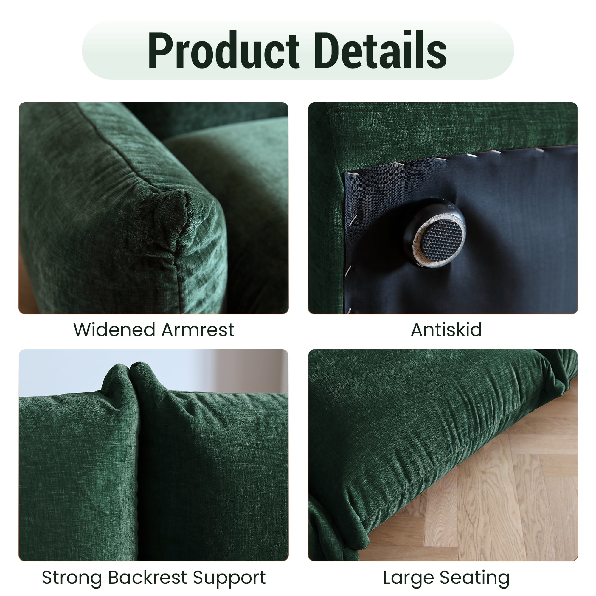 Magic Home Modular Sectional Sofa Floor sofa Foam Couch L-Shaped Sofa Chenille Couch 4-Seat Sofa Sectional Couch for Living Room,Green