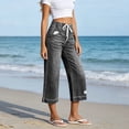 thumbnail image 4 of Lenpel Wide Leg Capri Jeans for Women Lounge Drawstring Pull on Baggy Cropped Denim Pants Stretch High Waist Denim Capris, 4 of 5
