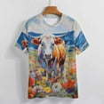 thumbnail image 3 of Farmhouse Highland Cow Funny Cattle And Flower Womens Tops Women's Fashion Casual Short Sleeve Flower Print Round Neck Pullover Top Blouse, 3 of 6