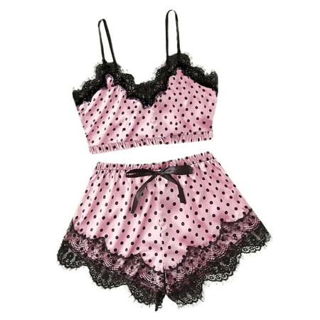 

TANGNADE Womens Satin Leopard Sling Sleepwear Lingerie Lace Nightwear Underwear Set