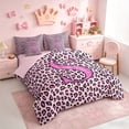 thumbnail image 2 of meiyoeat Glitter Leopard Print Letter S Bedding Comforter Set, Girls Teens, Pink Sparkle Monogrammed Full Bedding Set, Pink Reversible 7pcs, 2 of 6
