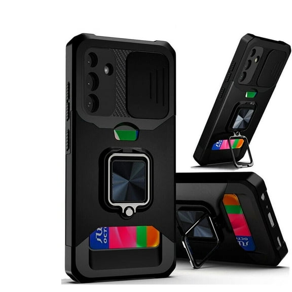 For Samsung Galaxy A16 5G Multi-Functional Camera Ring with Card Hybrid Kickstand Cover Cell Phone Case - MF Camera Black