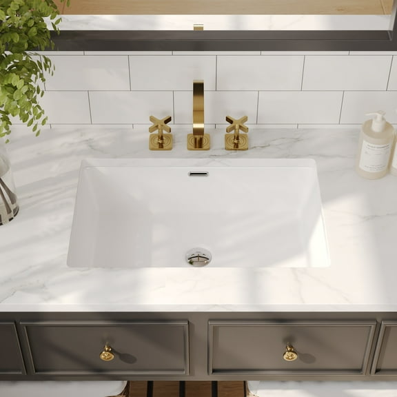 DV-1U0209 DeerValley 24" x 16" White Ceramic Rectangular Undermount Bathroom Sink with Flat Overflow
