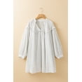 thumbnail image 5 of Women's White Stripe Checkered Frilled V Neck Bracelet Sleeve Babydoll Dress | [ZhiHiMeRi] | (US 12-14)L, 5 of 12