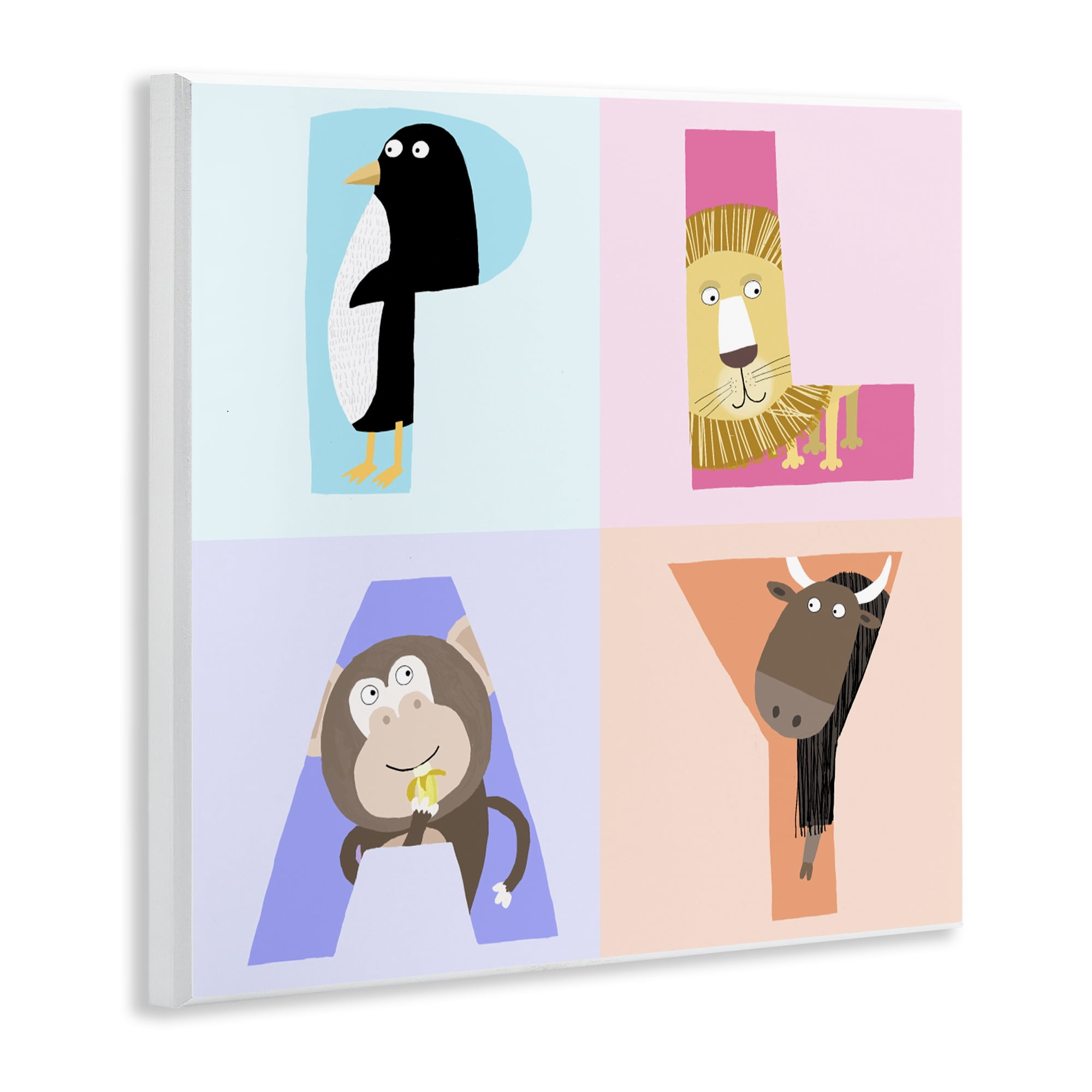 Stupell Industries Play Letters Squares with Animals Wall Plaque Art, design by Carla Daly