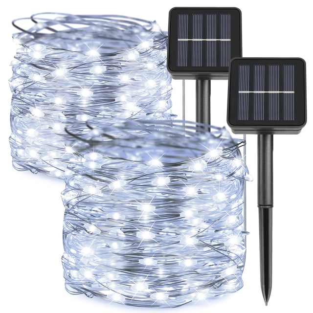 Guirnalda de luces solares Kemooie, 2 paquetes de 200 LED, 20 m, resistentes al agua