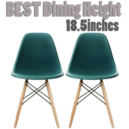 2xhome Set of 2 Teal Mid Century Modern Contemporary Vintage Molded Shell Designer Side Plastic Eiffel Chairs Wood Legs for Dining Room Living Office Conference DSW Desk Kitchen