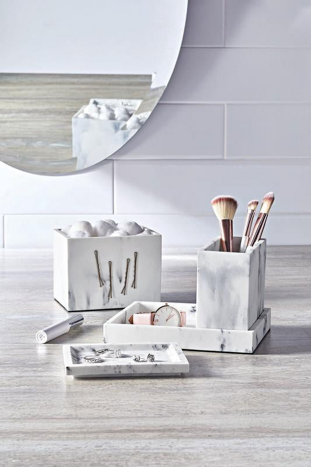 Better Homes & Gardens Faux Marble 4 Piece Vanity Organizer Set with Magnetic Side, White