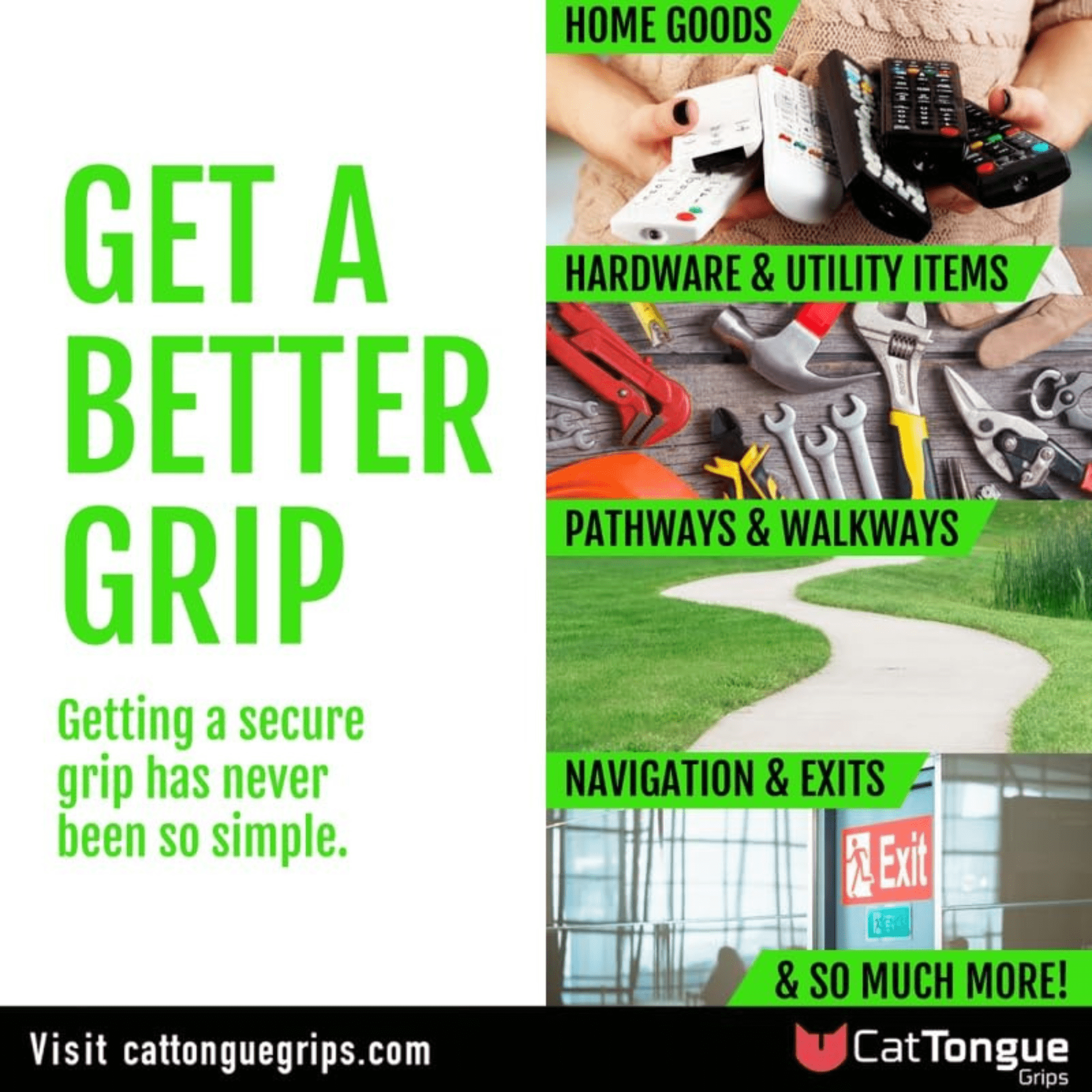 CatTongue Gription Non-Abrasive Grip Tape for Handles, Stairs, and More - Waterproof, Heavy-Duty Anti Slip Tape, 10ft, Glow In The Dark