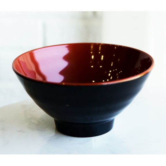 Pack Of 12 Modern Ridged Red Black Melamine Small 10oz Rice Miso Soup Bowls Set