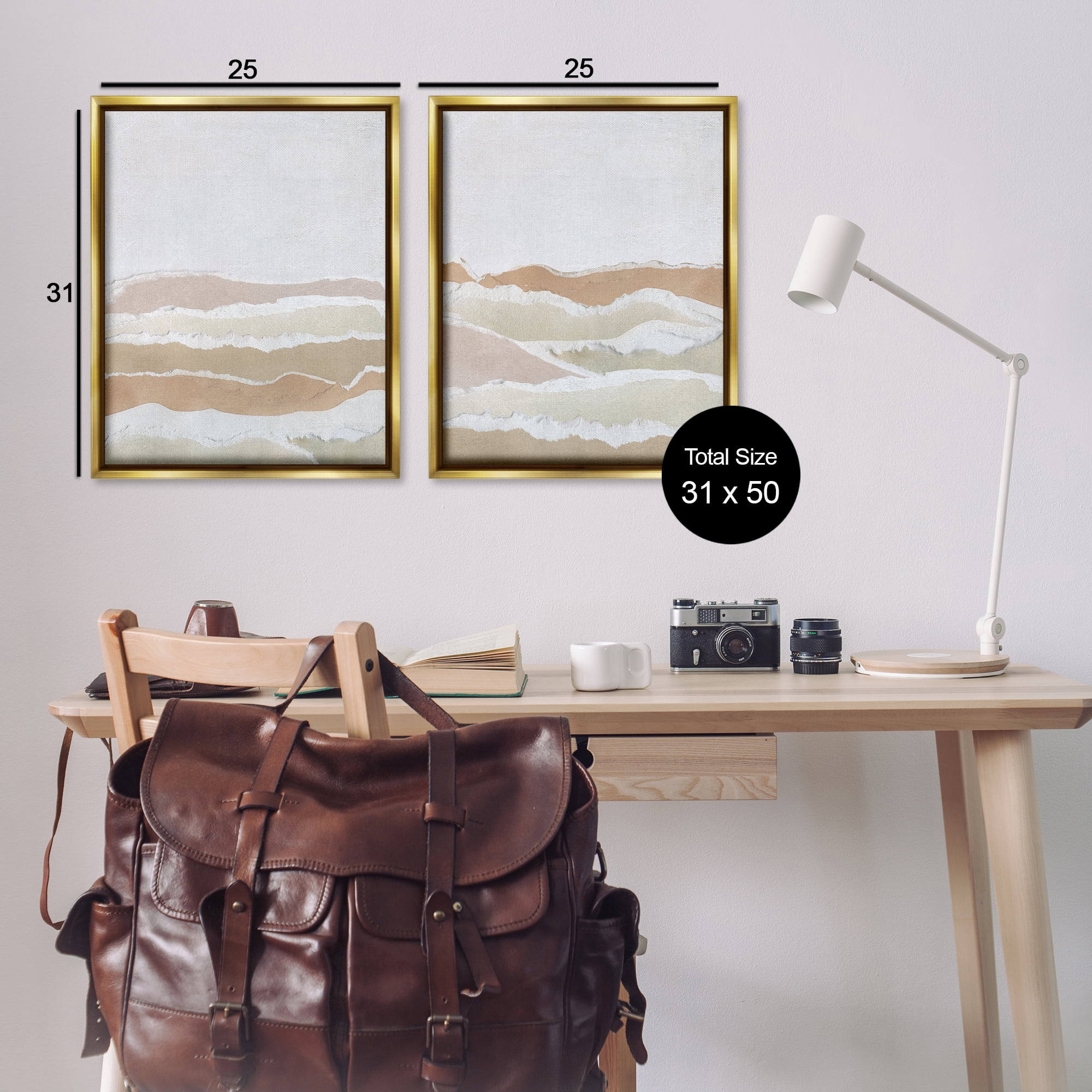 Stupell Industries Abstract Mountain Valley Abstract Painting Gold Floater Framed Canvas Art Print Wall Art, 31 x 25, Set of 2