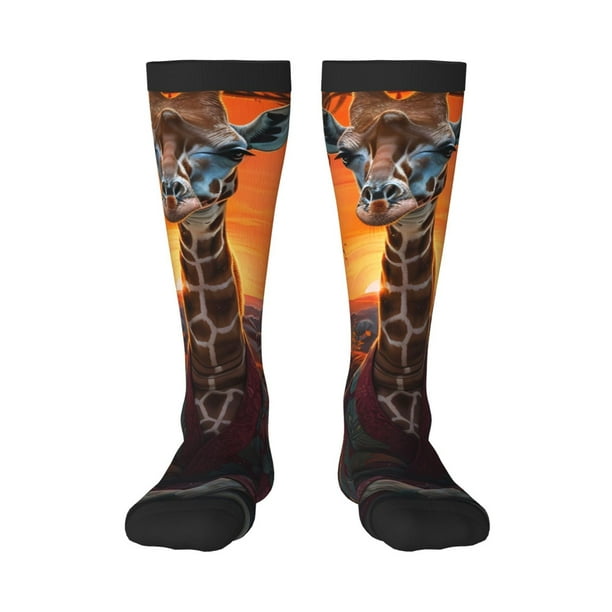 Fotbe Tree Hollow Meditating Giraffe Calcetas Divertidas Estampadas para Hombre y Mujer, Calcetas de Algodón hasta la Rodilla para Caminar, Correr, Enfermería y Embarazo