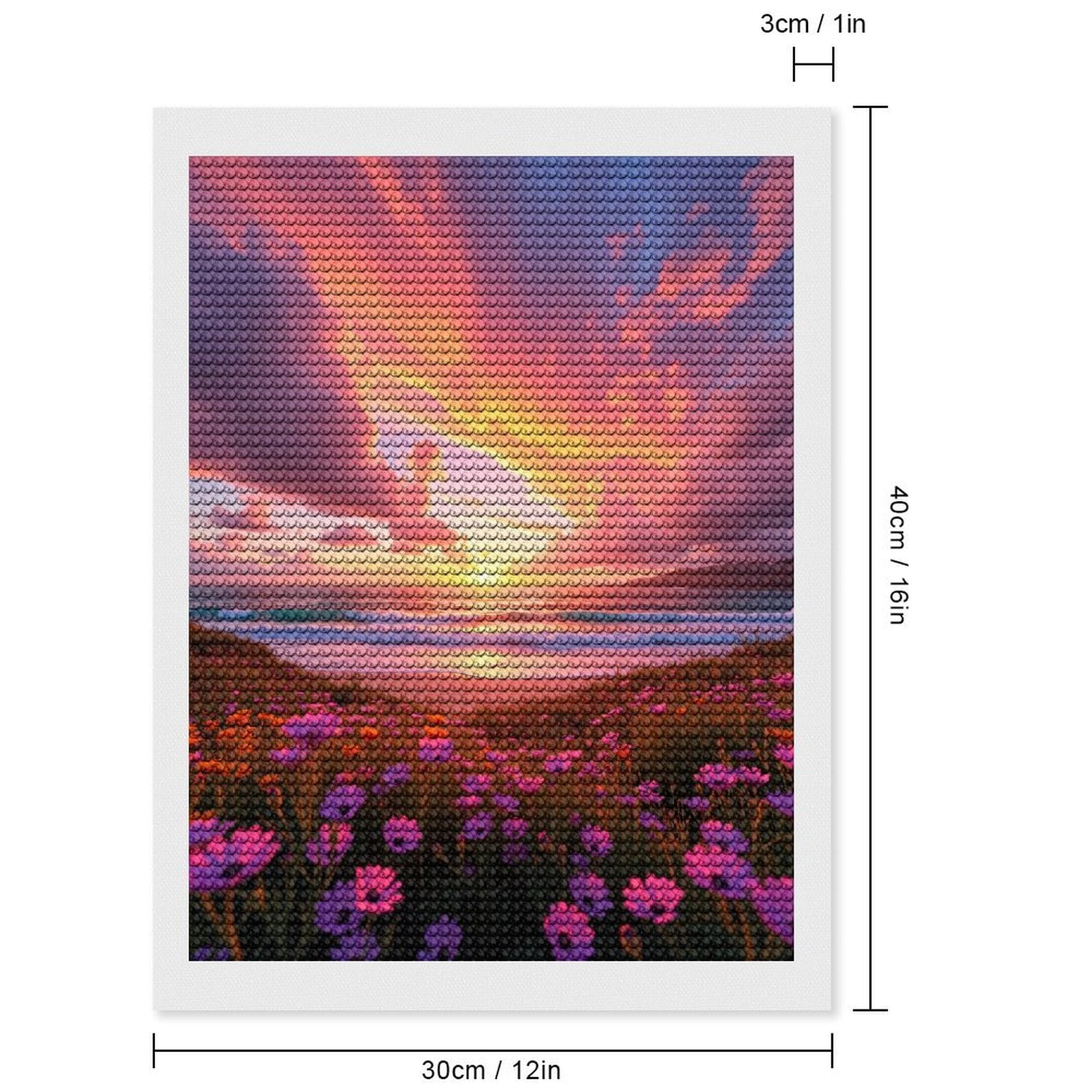 Diamond Art Kits for Adults, Sunset Beach Flowers Sky Ocean 5D Diamond Painting Kits for Adults Beginners, DIY Full Drill Diamond Painting, Gem Art and Crafts 12x16