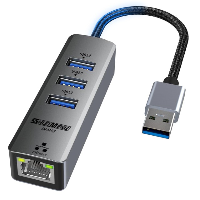 USB to Ethernet Adapter, 4-in-1 USB LAN Ethernet hub for Laptop, USB 3.0 to RJ45 Hub with 3*USB 3.0, Gigabit 1000Mbps, Compatible for MacBook, Surface Pro, Windows11/10/8/7, XP, Chromebook and More