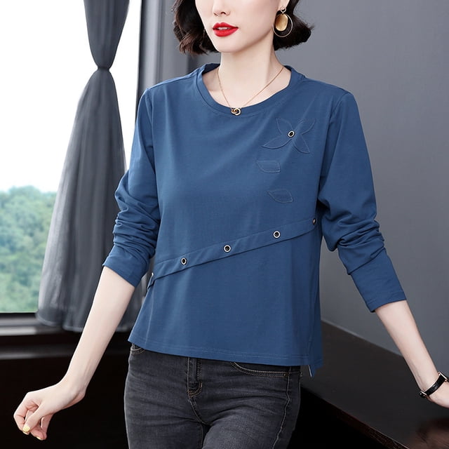Otoño e invierno nueva camiseta de manga larga ropa de otoño para mujer camisa de fondo de mediana edad ropa exterior de primavera y otoño camiseta suelta
