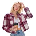 thumbnail image 6 of larppty Flannels for Women Cropped Shacket Jacket Fashion Plaid Button Down Shirt 2025 Fall Coat Tops (Khaki, XXL), 6 of 8