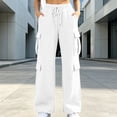 thumbnail image 2 of Womens Cargo Pants, Mid Rise Elastic Drawstring Waist Sweatpants with Multi Pockets, WorkWear Style, Commute Outdoor Wear | VerBelle,White XL, 2 of 7