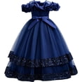 thumbnail image 3 of JAJAHO Flower Girl Dress For Wedding Off The Shoulder Sparkly Sequin Mesh Layered Short Sleeve Tutu Party Dress Glitter Maxi Formal Gown For Kids 4-14Y, 3 of 8