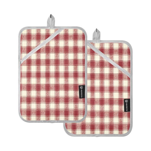 Two Pieces Of Square Heat Insulation Pad Oven Mitts Red Checkered 7x9.8 Inch Oven Microwave Kitchen Cooking Baking