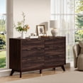 thumbnail image 3 of KeyWhat Fluted Dresser for Bedroom, Modern Wooden 6 Drawer Dresser, Storage Cabinet Chest of Drawers for Living Room, Dark Walnut, 3 of 8