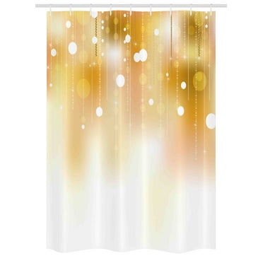 Pearls Stall Shower Curtain, Blurred Background with Golden Color Circles Classy Christmas Design Artwork Print, Fabric Bathroom Set with Hooks, 54W X 78L Inches, Gold White, by Ambesonne