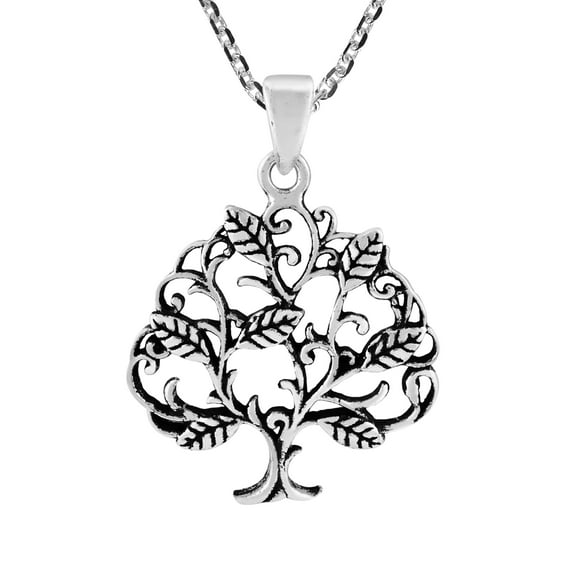 Flourishing Swirl Leafy Tree of Life .925 Sterling Silver Pendant Necklace