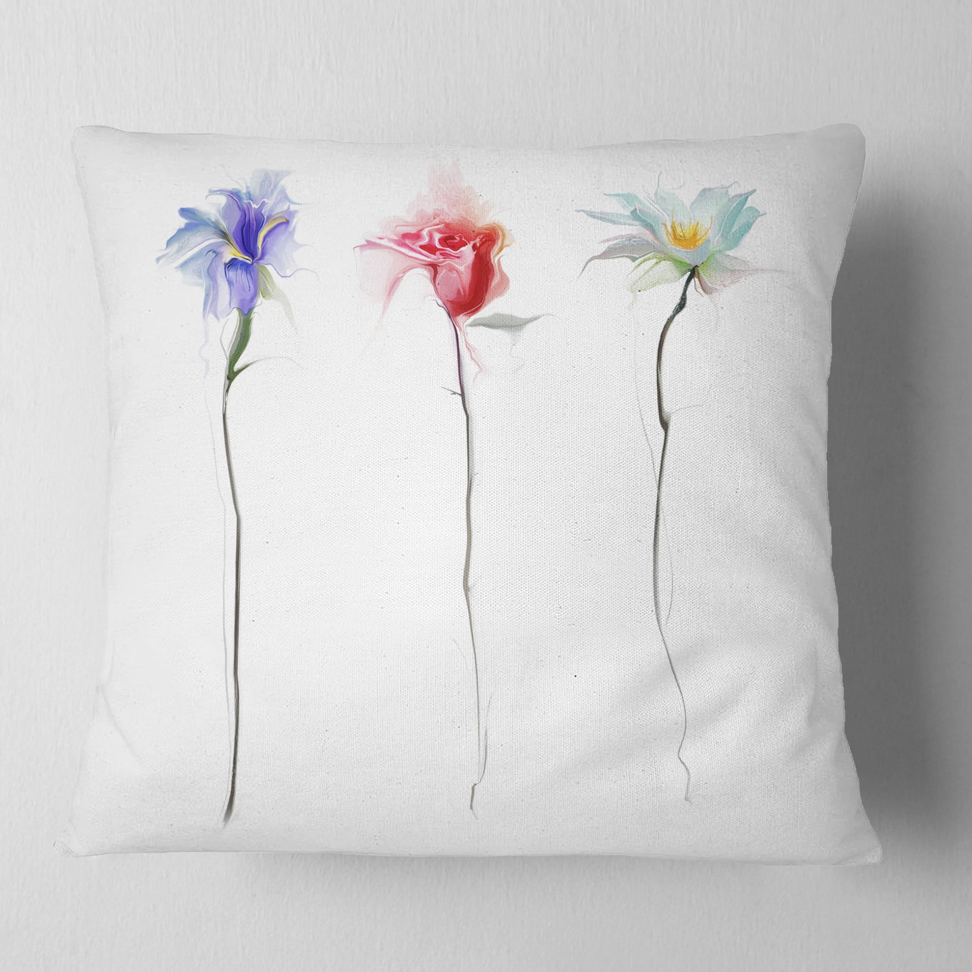 Designart Three Flowers - Floral Throw Pillow - 16x16