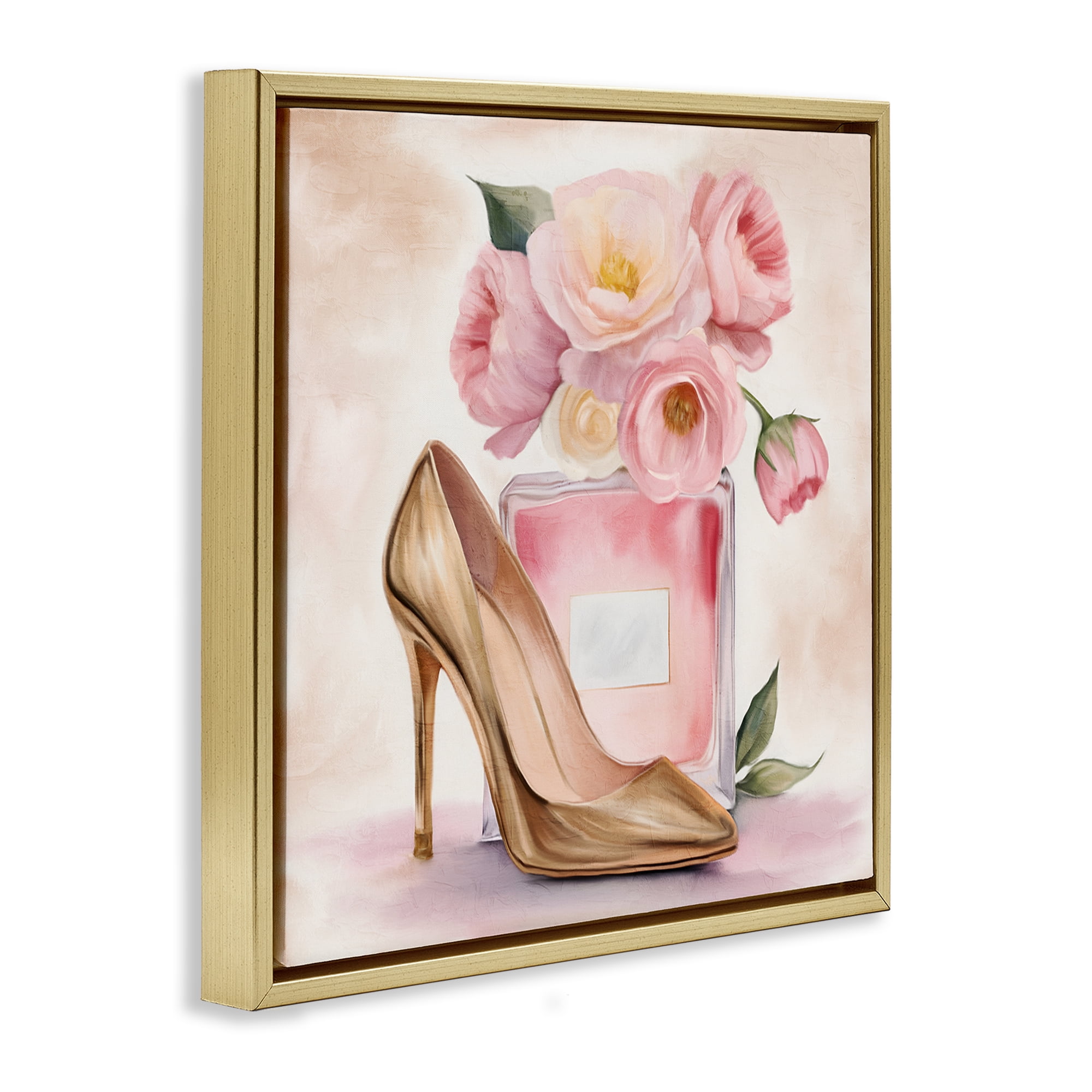 Stupell Industries Pink Beauty Heel & Flowers Gold Framed Floater Canvas Wall Art, design by Kim Allen