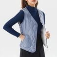thumbnail image 4 of Mevxay Gilet Matelassé Grande Taille pour Femmes, Hiver, Chaud, Sans Manches, Veste Doublée en Molleton, Douillet, Col en V, Gilet Matelassé avec Poche, Bleu, G, 4 of 4