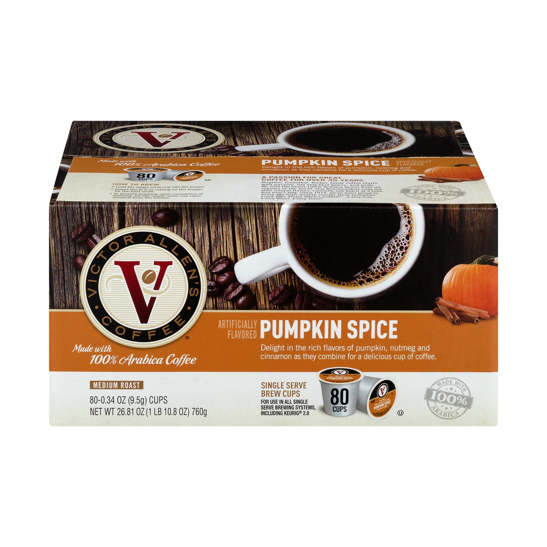 Victor Allen's Coffee Single Serve Coffee Cups Pumpkin Spice, 80 Count
