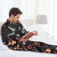 thumbnail image 6 of Naloa Butterfly with Fowers Men’s Pajamas Set - Long Sleeve Button Down Sleep Shirt and Pajama Bottoms Sleepwear Set-Large, 6 of 7