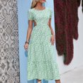 thumbnail image 4 of Pompotops Mode Femmes Casual Impression Sexy Col Rond Manches Courtes Robe Longue Sans Dos, 4 of 8