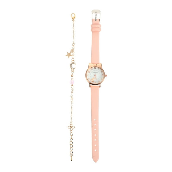 BRIGHTFUFU 1 Set Mujer pulsera y reloj conjunto de cuero Cuarzo Reloj de pulsera Regalo de Navidad
