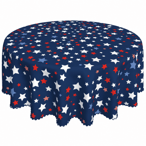 Verolix Patriotic Round Tablecloth 60 Inch, Red White Blue Star Polyester Table Cover for Holiday Dining Table Decor