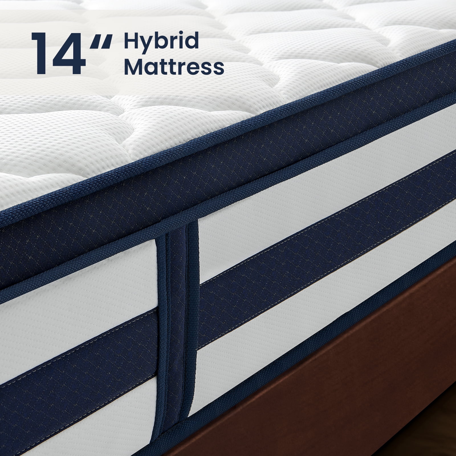 Finslp Full Size Mattress 14 Inch, Gel Memory Foam Sprung Hybrid Mattress, Cooling and Pressure Relief for Breathable Sleep, Medium Plush Feel, 120-Night Home Trial, Apex Collection