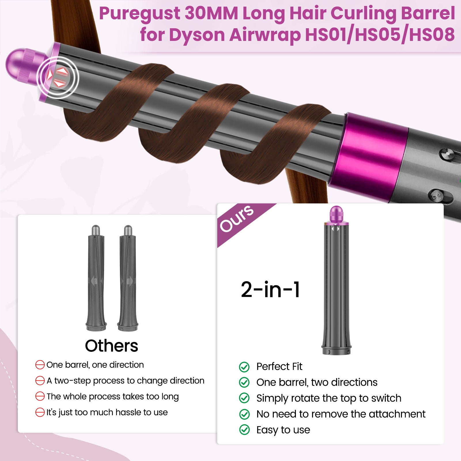 AFDD 1.25 inch Long Barrels Attachment Compatible with Dyson Airwrap Accessories Auto-Wrap Curling Barrels