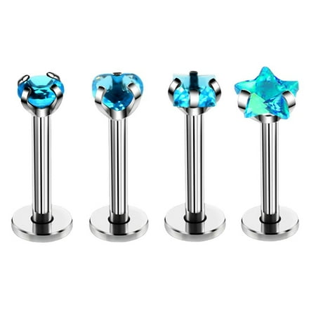 Zhuge 16G 3*6mm Internally Threaded Stainless Steel Piercing Jewelry: Flat - Back Lip Rings, Nose Rings, Studs for Tragus, Helix, Conch, Cartilage & Lobe Ears，Blue 4PCS