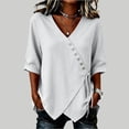 thumbnail image 4 of Tops for Women 3/4 Sleeve V Neck Women Fashionable Casual Solid Color Imitation Linen with Tie Blouse, 4 of 6