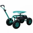 thumbnail image 2 of Rolling Garden Scooter Garden Cart Seat with Wheels, Tool Tray, Extendable Steer Handle and Storage Basket, Adjustable 360° Swivel Seat, Garden Yard Cart for Seniors, Easy Assembly, Green, 2 of 7