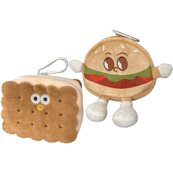 Plush Hamburg Coin Purse with Keychain Cartoon Cookie Coin Bag Pendant Plush Wallet Toy Bag Pendant Accessories