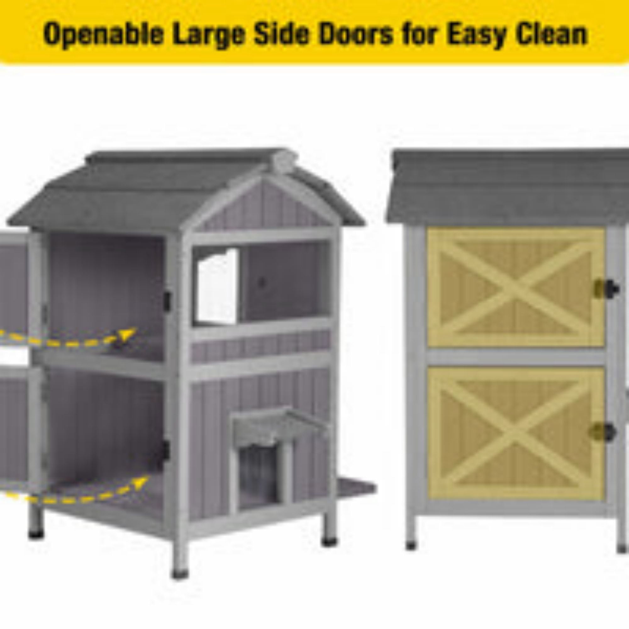 Aivituvin Outdoor Cat House Weatherproof, Feral Cat Shelter for Winter 2 Story Cat Condos Escape Doors with Balcony