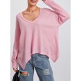 thumbnail image 2 of xiaxaixu Women Long Sleeve T-Shirts Solid Color Dropped Shoulders V-Neck Waffle Shirts Spring Fall Loose Fit Tops Streetwear, 2 of 9