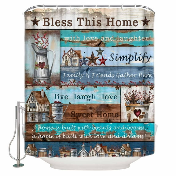 Small Stall Shower Curtain 36x72 Inch Narrow Half Size Rustic Star Farm Bath Curtains Bathroom Decor American Country Berry Wood Grain Waterproof Fabric Shower Curtain Set with Hooks 36 Inch
