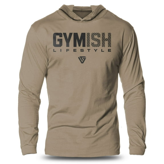 GYMISH Lifestyle V2 – New Large Print Lightweight Long Sleeve Hooded T-Shirt for Men | Athletic Gym Hoodie, Workout Shirt