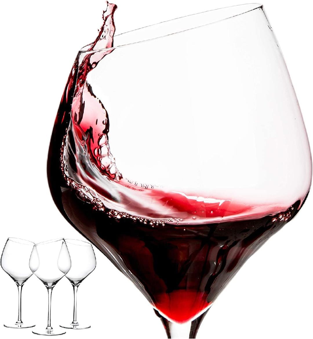 Angled Wine glasses, Slanted top, Set of 3 Premium Crystal, 19 Oz