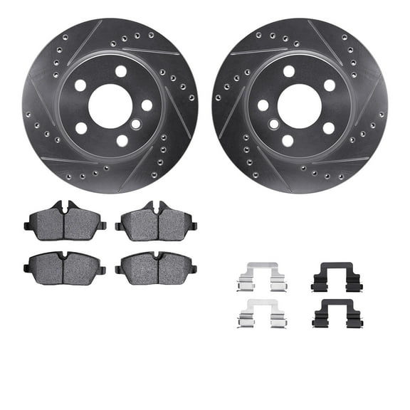 Dynamic Friction Company Front Brake Rotors-Drilled and Slotted-Silver with 5000 Advanced Brake Pads includes Hardware 7512-32021