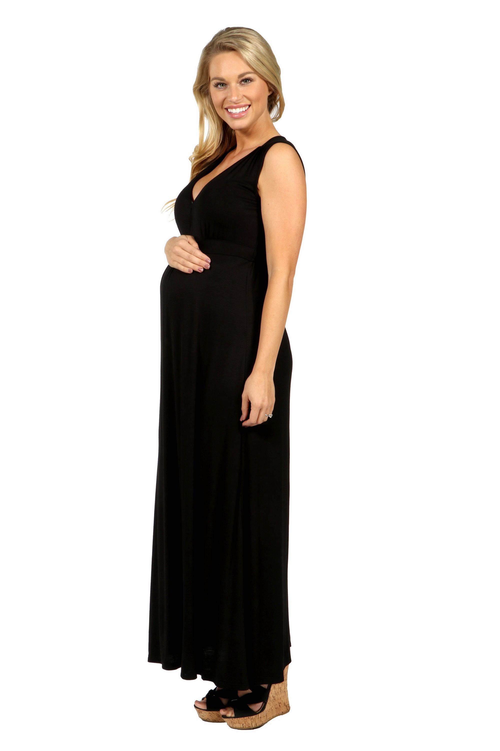 24seven Comfort Apparel Sleeveless Empire Waist Maternity Maxi Dress