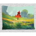 thumbnail image 1 of Fantasy Art House Decor Tapestry, Lady in Floral Field Meadow to Old Castle before the Scary Mountain, Wall Hanging for Bedroom Living Room Dorm Decor, 60W X 40L Inches, Red Green, by Ambesonne, 1 of 2