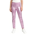 thumbnail image 2 of Bixock Girls Shiny Metallic Leggings High Waist Dance Pants with Pockets Kids Soild Color Soft Casual Yoga Pant Performance Activewear Girls Clothings Size 9-10Years, 2 of 6